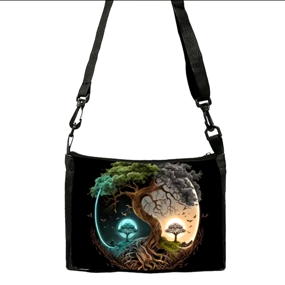 Black crossbody Tree of life Bag adjustable strap